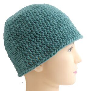 Aqua Green Hat WOOL Beanie OS Cap Handmade Crochet Hand Knit NWT
